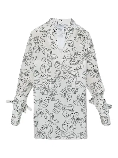 Max Mara Bow-print Tied-cuff Shirt In White