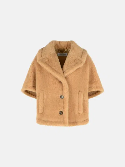 Max Mara Boxy Cape In 'teddy' Of Alpaca And Beige Cachemire In Sand