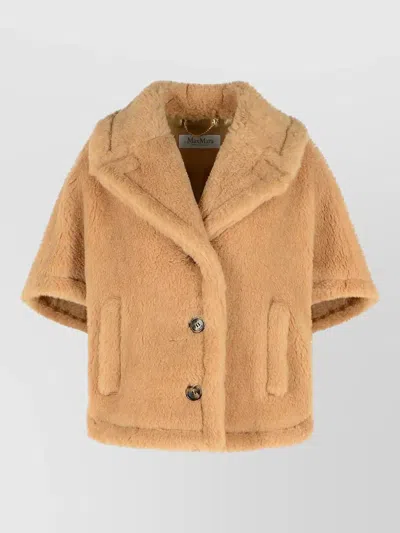 Max Mara Boxy Cape Teddy Alpaca Cashmere In Nude