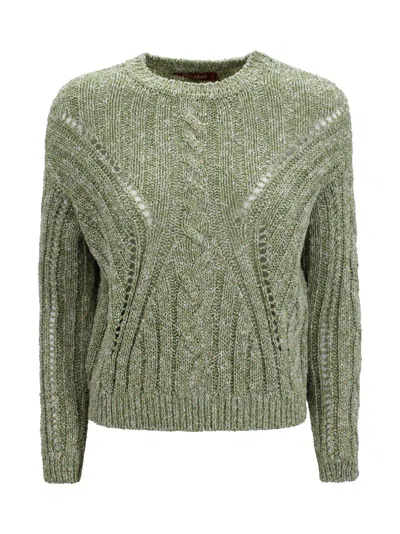 Max Mara Boxy Cropped Sweater In Alpaca Blend With Metallic Fibers In Green