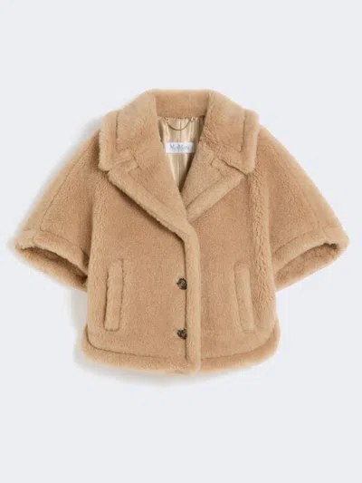Max Mara Boxy-fit Alpaca And Cashmere Teddy Fabric Cape In Brown