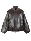 Max Mara Boxy-fit Faux Leather Bomber Jacket With Down Padding In Brown