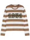 Max Mara Striped Wool Sweater With Embroidery In Brown