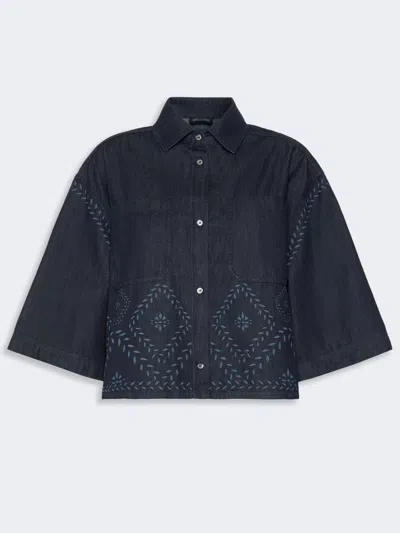 Max Mara Boxy Shirt In Laser-treated Cotton Denim In Blue