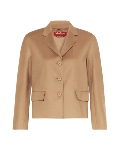 Max Mara Boxy Single-breasted Wool Drap Jacket In Nude