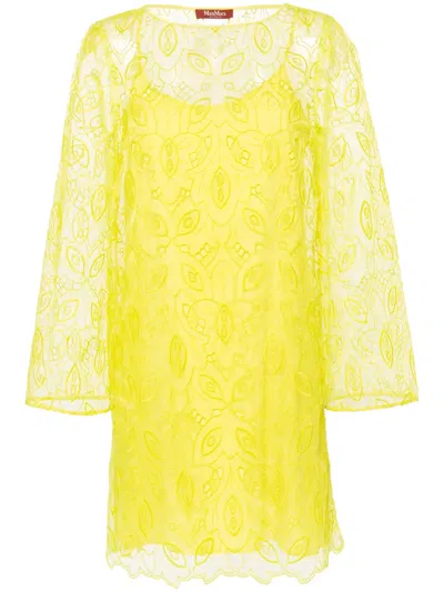 Max Mara Bracco Motif-embroidered Midi Dress In Yellow