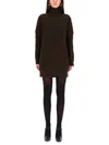 Max Mara Wool Dress With Braided Cable Knit In Brown