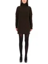 Max Mara Wool Dress With Braided Cable Knit In Brown