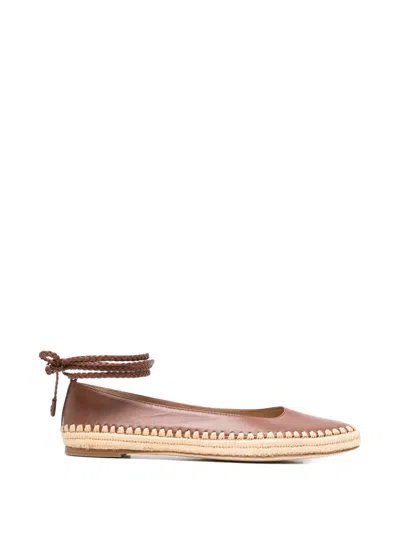 Max Mara Braided-trim Leather Ballet Flats In Brown