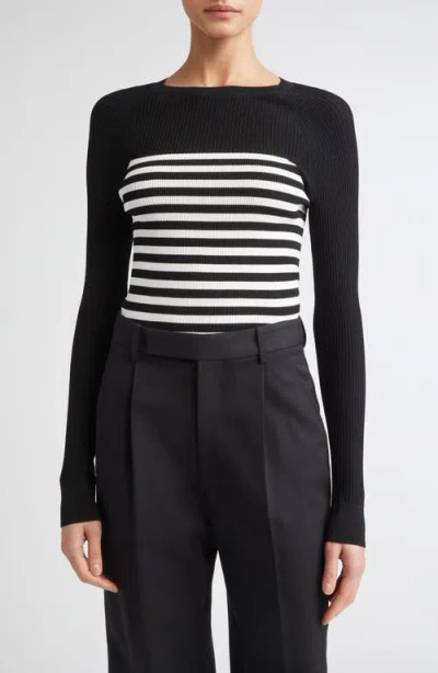 Max Mara Braies Stripe Bodice Rib Sweater In Black