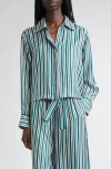 Max Mara Brama Stripe Crop Silk Button-up Shirt In Multi