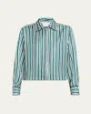 Max Mara Brama Stripe Silk Blouse In Green