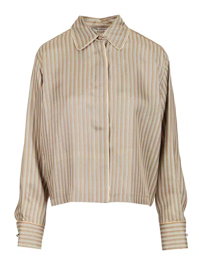 Max Mara Brama Striped Twill Silk Cropped Shirt Shirts Multicolor In Gray