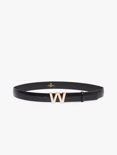 Max Mara Branded Buckle-embellished Leather Belt In Black