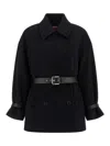 Max Mara Studio Pausa Double-breasted Virgin Wool Jacket With Waist Belt In Black