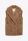 Max Mara Camel-coloured Teddy Fabric Waistcoat In Brown