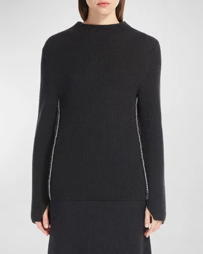 Max Mara Brianza Ribbed Mock-neck Sweater In Dark Grey