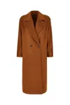 Max Mara Long-sleeved Coat In Cuoio