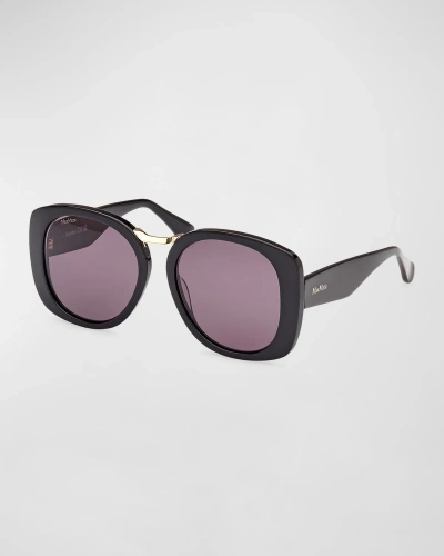 Max Mara Bridge Acetate Butterfly Sunglasses In Shiny Black Smoke