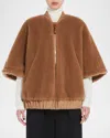 Max Mara Teddy Fabric Bomber Jacket Cape In Camel