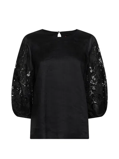 Max Mara Ramie Gauze And Broderie Anglaise T-shirt In Black