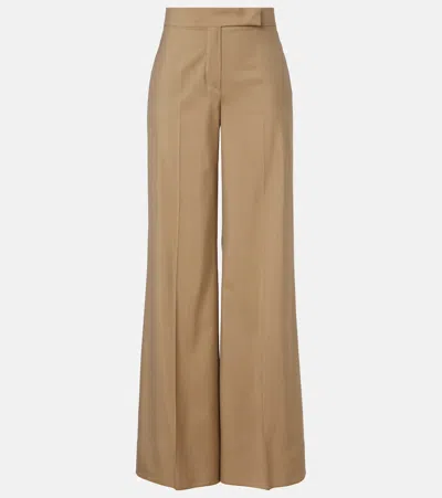 Max Mara Bronte Wool And Silk Wide-leg Pants In Brown
