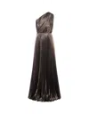 Max Mara Franz One-shoulder Pleated Belted Dress In Bronze