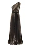 Max Mara Franz One-shoulder Pleated Belted Dress In Bronze