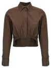 Max Mara Cropped Collared Shirt Elasticated Hem In Brown