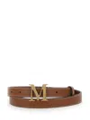Max Mara Brown Belt With Logo Plaque Buckle Closure And Contrasting Stitching In Leather Woman In Brown