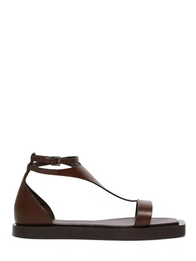 Max Mara Brown Bovine Leather Sandals In Black