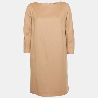 Pre-owned Max Mara Brown Camel Hair Long Sleeve Shift Dress M