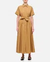 Max Mara Agoraio Belted Eyelet-embellished Cotton-poplin Midi Shirt Dress In Brown