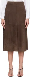 Max Mara Brown Cipria Suede Midi Skirt