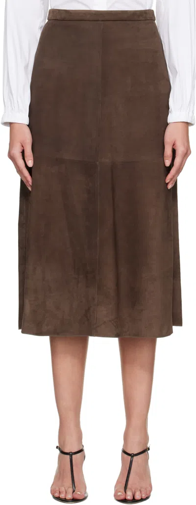 Max Mara Brown Cipria Suede Midi Skirt