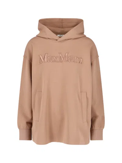 Max Mara Brown Cotton-blend Hoodie With Logo Embroidery And Ribbed Cuffs