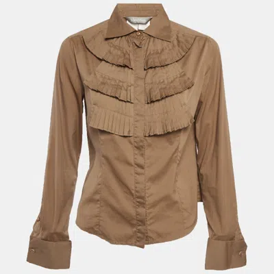 Pre-owned Max Mara Brown Cotton Frilled Shirt M