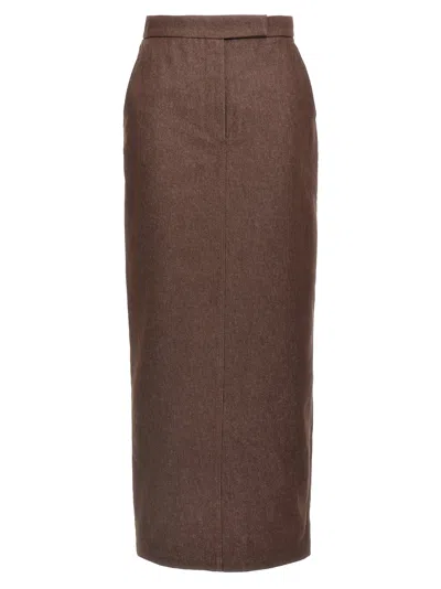Max Mara Button Detailed Back Slit Skirt In Brown