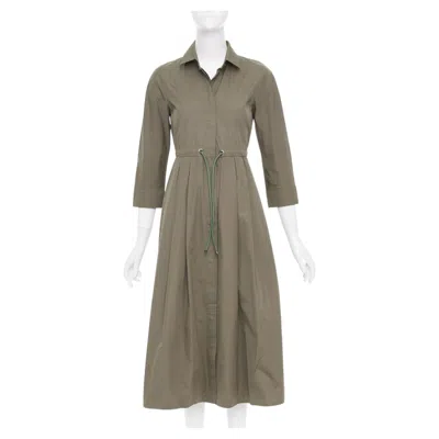 Pre-owned Max Mara Brown Cotton Poplin Drawstring Waist Utility Midi Shirt Dress It36 Xxs