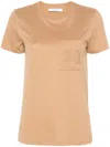 Max Mara Monogram-embroidered Cotton T-shirt In Light Brown