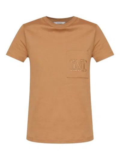 MAX MARA BROWN CREWNECK LOGO T-SHIRT