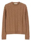 Max Mara Cable Knit Crew Neck Long Sleeve Sweater In Brown