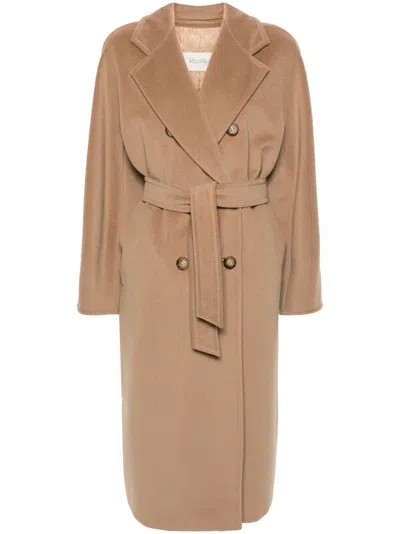 Max Mara Brown Double-breasted Virgin Wool Coat In Neutrals