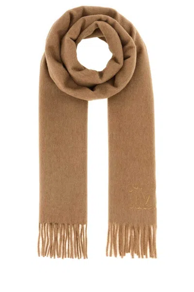 MAX MARA BROWN EMBROIDERED LOGO SCARF