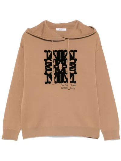 MAX MARA BROWN FLOCKED-LOGO HOODIE