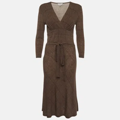 Pre-owned Max Mara Brown Herringbone Print Wool Blend Knit Dress M