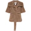 Max Mara Waist Belted Faux Fur Short Sleeve Jacket In Blue