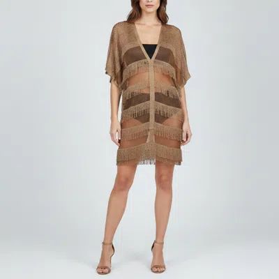 Pre-owned Max Mara Brown Knit Fringe Sheer Mini Dress One Size