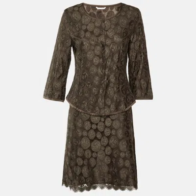 Pre-owned Max Mara Brown Lace Button Front Top & Skirt M