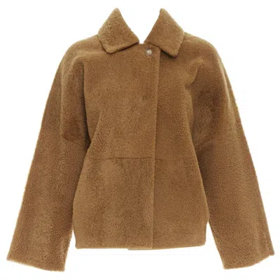 Pre-owned Max Mara Brown Lambskin Leather Shearling Teddy Short Coat It38 Xs